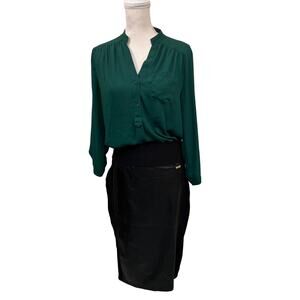 Calvin Klein Medium Black Power Stretch Pencil Straight Skirt Faux Leather